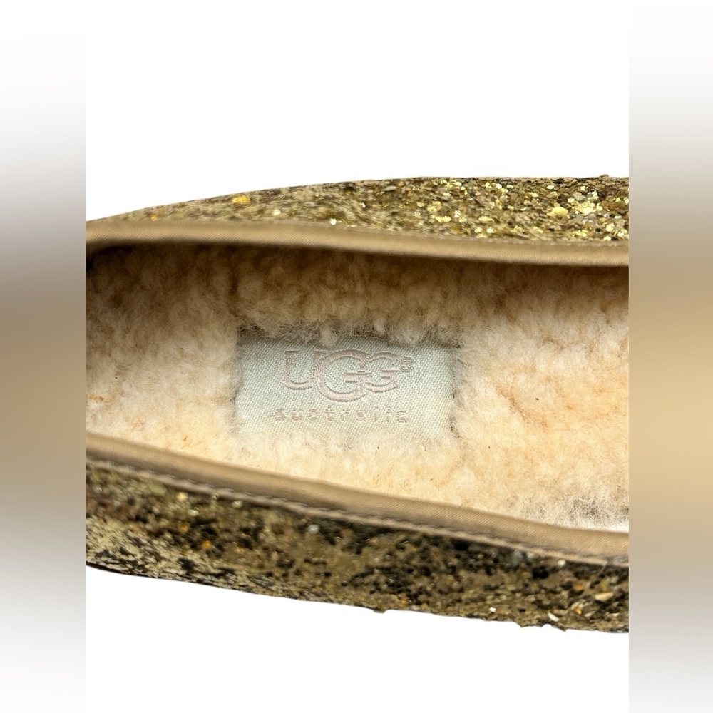 UGG Australia Alloway Gold Sparkly Flats With Genuine Sheepskin Lining Size 11 - Picture 5 of 7